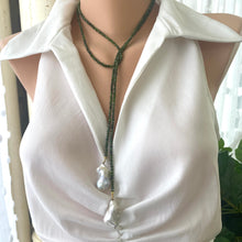 Load image into Gallery viewer, Green Diopside & Baroque Pearls Lariat Wrap Necklace