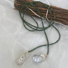 Load image into Gallery viewer, Green Diopside & Baroque Pearls Lariat Wrap Necklace