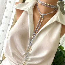 Load image into Gallery viewer, Blue Lace Agate & Pearl Necklace, 64" Long Necklace