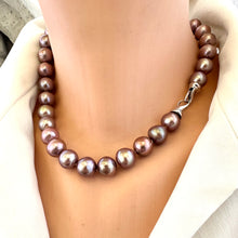 Load image into Gallery viewer, Metallic Edison Pearl Necklace featuring large pearls in shades of purple and a silver clasp, handcrafted design.