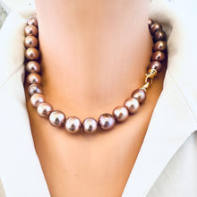 Load image into Gallery viewer, Metallic Edison Pearl Necklace with large, lustrous pearls, handcrafted design, showcasing elegance and unique beauty.
