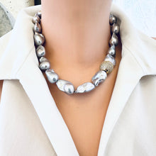 Load image into Gallery viewer, Front view of silver grey baroque pearl necklace on mannequin, elegant design