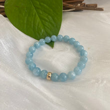Load image into Gallery viewer, Aquamarine Stretchy Bracelet in 8mm beads size, March Birthstone , 7"in, Gold Filled