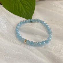 Load image into Gallery viewer, Aquamarine Stretchy Bracelet in 6mm beads size, March Birthstone , 7"in, Gold Filled
