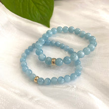 Load image into Gallery viewer, Aquamarine Stretchy Bracelet in 6 or 8mm, March Birthstone , 7"in, Gold Filled