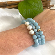 Load image into Gallery viewer, Aquamarine 8mm & Freshwater Pearl Bracelet, 14K GF