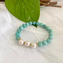 Load image into Gallery viewer, Amazonite & Freshwater Pearl Stretchy Bracelet, 14K GF