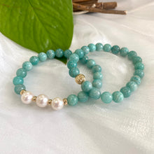Load image into Gallery viewer, Amazonite & Freshwater Pearl Stretchy Bracelet, 14K GF