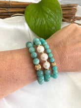 Carica l'immagine nel visualizzatore di Gallery, Green Amazonite Stretch Bracelet in 6 or 8mm, 14K GF