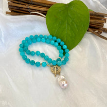 Carica l'immagine nel visualizzatore di Gallery, Blue Amazonite & White Baroque Pearl Necklace