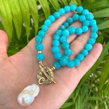 Carica l'immagine nel visualizzatore di Gallery, Blue Amazonite & White Baroque Pearl Necklace