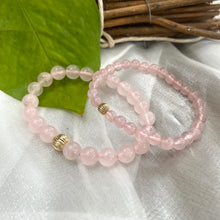 Carica l'immagine nel visualizzatore di Gallery, Rose Quartz Stretchy Bracelet in 6 or 8mm, 14K GF