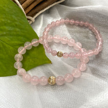 Carica l'immagine nel visualizzatore di Gallery, Rose Quartz Stretchy Bracelet in 6 or 8mm, 14K GF