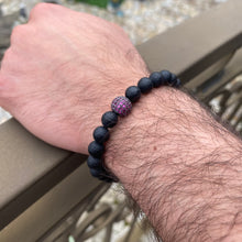 Carica l'immagine nel visualizzatore di Gallery, Matte Black Onyx Stretch Bracelet For Men, Ruby Red Cz