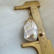 Load image into Gallery viewer, Baroque pearl drop earring size comparison with ruler, white freshwater pearls shown in detail