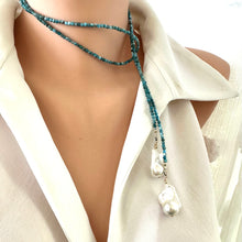 Load image into Gallery viewer, Blue Apatite & two Large Baroque Pearls Lariat Necklace