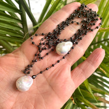 Load image into Gallery viewer, Black Spinel Lariat Rosary Chain With Baroque Pearls
