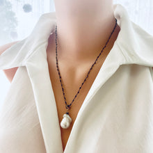 Load image into Gallery viewer, Pyrite Rosary Chain & Baroque Pearl Pendant Necklace, Diamond Pave