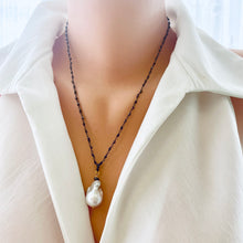 Load image into Gallery viewer, Pyrite Rosary Chain & Baroque Pearl Pendant Necklace, Diamond Pave