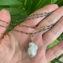 Load image into Gallery viewer, Pyrite Rosary Chain & Baroque Pearl Pendant Necklace, Diamond Pave