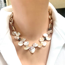 Carica l'immagine nel visualizzatore di Gallery, Single Strand of lustrous freshwater petal pearls in delicate shades of pink, gold and lavender, with rhinestones and gold plated magnetic ball clasp. 16.5"inches long