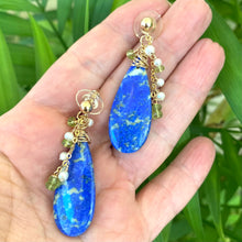 Load image into Gallery viewer, Teardrop Lapis Lazuli & Peridot Earrings, 14k GF