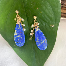 Load image into Gallery viewer, Teardrop Lapis Lazuli & Peridot Earrings, 14k GF