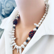 Load image into Gallery viewer, Baroque Pearl Jellyfish Necklace, Rhinestone and Red Coral