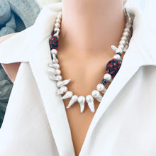 Load image into Gallery viewer, Baroque Pearl Jellyfish Necklace, Rhinestone and Red Coral