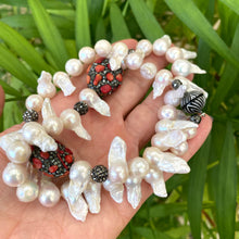 Load image into Gallery viewer, Baroque Pearl Jellyfish Necklace, Rhinestone and Red Coral