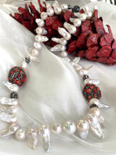 Load image into Gallery viewer, Baroque Pearl Jellyfish Necklace, Rhinestone and Red Coral