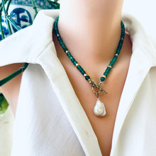 Load image into Gallery viewer, Green Onyx & Baroque Pearl Toggle Necklace, Gold Bronze