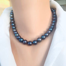 Load image into Gallery viewer, Handcrafted black pearl necklace with baroque pearls shown in side view on mannequin