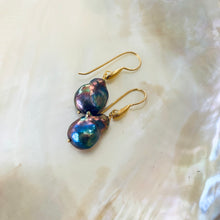 Load image into Gallery viewer, Gold vermeil baroque pearl drop earrings showing natural pearl texture on white background
