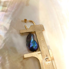 Load image into Gallery viewer, Black baroque pearl from hoop earrings measured by ruler for scale