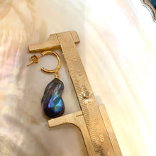 Load image into Gallery viewer, Baroque pearl hoop earrings measured by ruler for size on white background