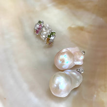 Load image into Gallery viewer, Convertible tourmaline pearl earrings shown with separate flower studs and removable baroque drops