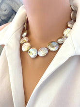 Load image into Gallery viewer, Large coin pearl necklace angled display on mannequin, lustrous pearls