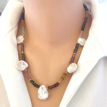 Load image into Gallery viewer, Multi tourmaline and keshi pearl necklace front view on mannequin, handcrafted gemstone jewelry.