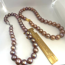 Load image into Gallery viewer, Metallic Edison Pearl Necklace featuring 12–14mm pearls and a ruler for size reference, handcrafted elegance.