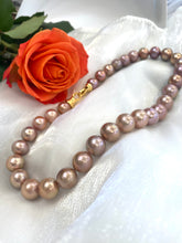 Load image into Gallery viewer, Metallic Edison Pearl Necklace | 12–14mm, 18" Handcrafted Design with large pink pearls and a rose.