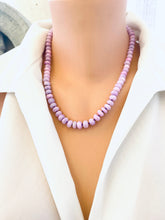 Load image into Gallery viewer, → Side view of lavender opal necklace with pendant in single strand style, handcrafted in Canada.