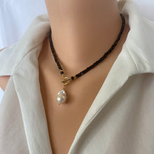 Load image into Gallery viewer, Black Tourmaline Choker Necklace & Pearl Charm