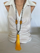 Carica l'immagine nel visualizzatore di Gallery, Rutilated Quartz and Yellow Copal Boho Style Tassel Necklace