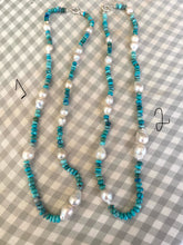 Load image into Gallery viewer, Arizona turquoise pearl necklace showcasing handcrafted baroque design with turquoise rondelle beads and pearls.
