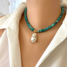 Load image into Gallery viewer, Arizona Turquoise & Baroque Pearl Short Necklace, 14k GF
