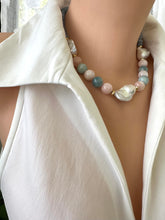 Lade das Bild in den Galerie-Viewer, Blue Jade Morganite Aquamarine Pearl Necklace | Baroque Design