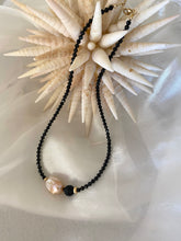 Load image into Gallery viewer, Festive Black Spinel & Golden Pink Baroque Pearl Necklace