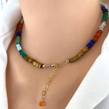 Load image into Gallery viewer, Mixed Gemstones Necklace, Lapis Lazuli, Carnelian, Chrysoprase, Opal & Green Onyx