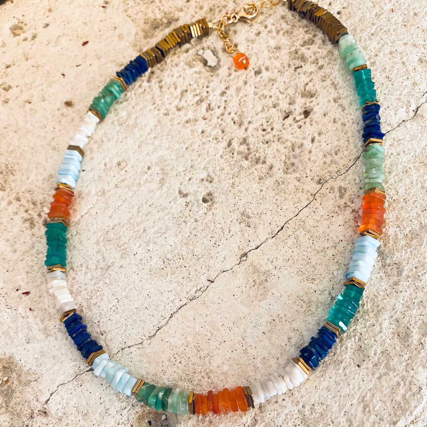 Mixed gemstone necklace with lapis lazuli and opal highlighting multicolor gemstone combination